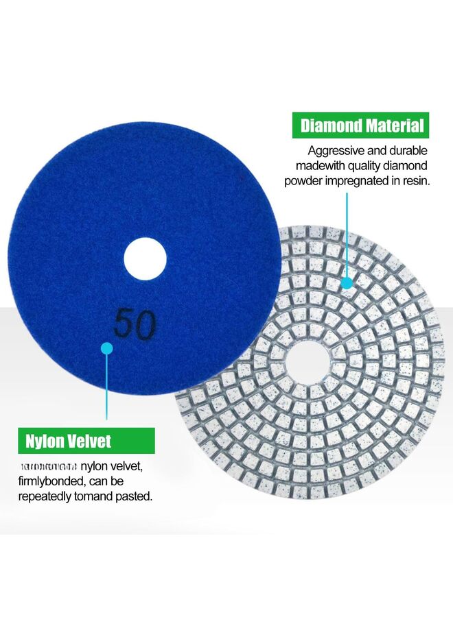 مجموعة من 15 قطعة من وسادات الصنفرة الماسية الجافة والرطبة، مقاس 4 بوصات، ووسادة تلميع ماسية بحبيبات 30-6000 للخرسانة والرخام والكوارتز والجرانيت وتلميع أسطح العمل والحجر والبلاط - Image 2