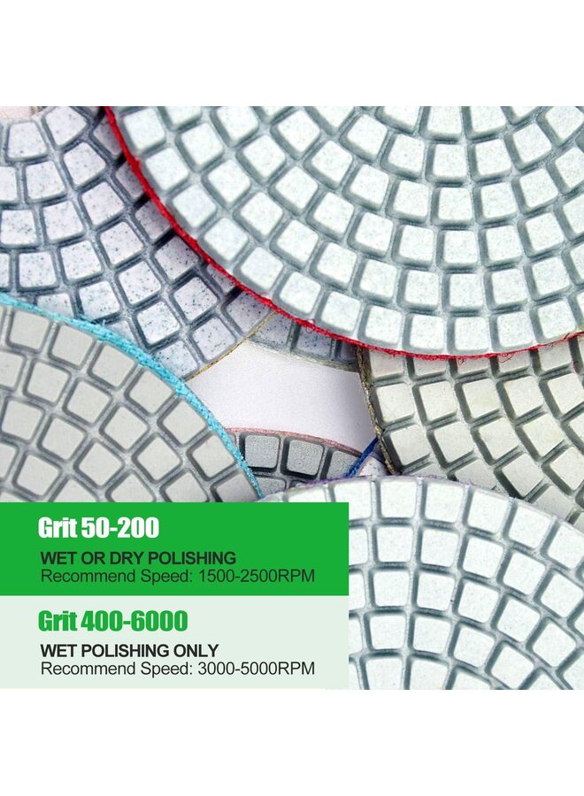 مجموعة من 15 قطعة من وسادات الصنفرة الماسية الجافة والرطبة، مقاس 4 بوصات، ووسادة تلميع ماسية بحبيبات 30-6000 للخرسانة والرخام والكوارتز والجرانيت وتلميع أسطح العمل والحجر والبلاط - Image 3