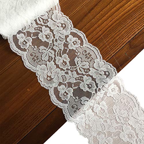 LUMKET Lace Realm 5.5 inch Wide Lace Trim Ribbon with Floral Pattern for Decorative Bridal Wedding Lace DIY Making Sewing Accessory-5 Yards (6822 White 5yd) - Image 3