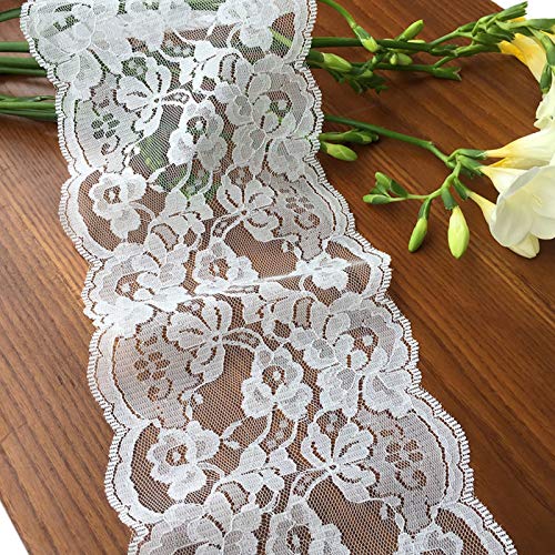 LUMKET Lace Realm 5.5 inch Wide Lace Trim Ribbon with Floral Pattern for Decorative Bridal Wedding Lace DIY Making Sewing Accessory-5 Yards (6822 White 5yd) - Image 1