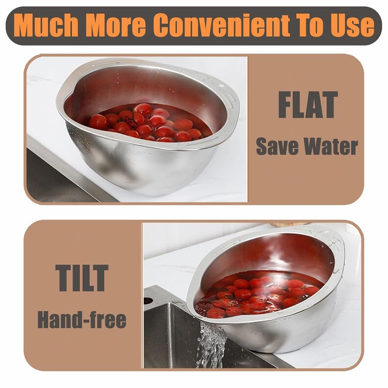 DOPMEP Rice Washer Strainer Bowl Stainless Steel Washing Bowl Quinoa Colander Versatile Side Drainers for Cleaning Rinsing Fruits Vegetables and Beans Multifunctional Drain Basket - Image 4