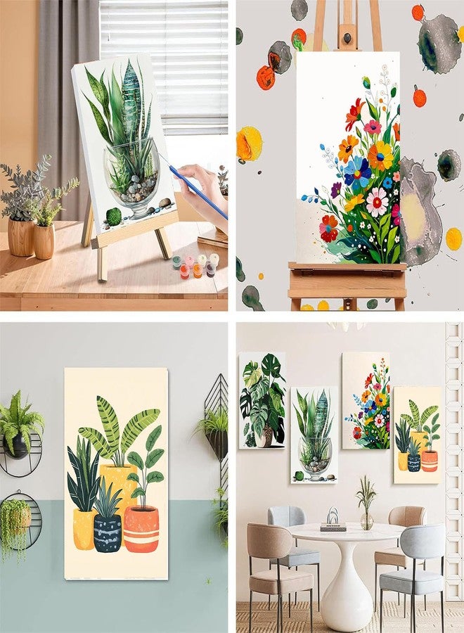 xackcme 4 Pack Paint by Numbers for Adults with Framed Canvas - with Wooden Easel, Plant Paint by Number for Beginners, Easy Flowers Acrylic Oil Painting on Canvas with Brushes for Home Wall Decor (8x12 inch) - Image 5