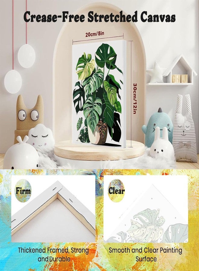 xackcme 4 Pack Paint by Numbers for Adults with Framed Canvas - with Wooden Easel, Plant Paint by Number for Beginners, Easy Flowers Acrylic Oil Painting on Canvas with Brushes for Home Wall Decor (8x12 inch) - Image 2