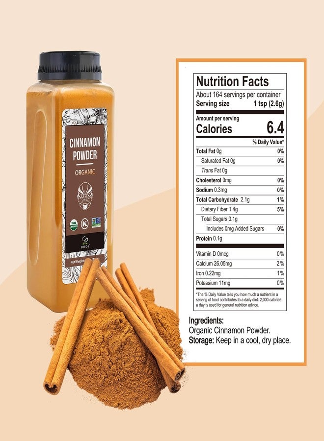Soeos Cinnamon Powder Organic, 15 Ounce (425g) Bottle, Ground Cinnamon Powder, USDA, Non-GMO and Kosher Certified, Seasoning Spice for Tea, Coffee, Baking, Desserts, Cooking and Beverages - Image 2