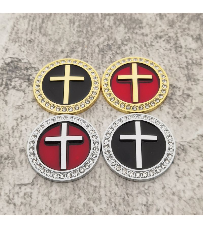 Golden Black 3D Chrome Metal Christian Cross Car Emblem Sticker for Rear Trunk Body Motorcycle Decoration - Image 1