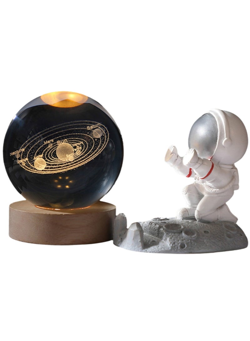 Loquat Taiyangx With Astronaut 3d Crystal Ball Night Light Transparent Galaxy Led Light With Wooden Base Glass Ball Decorative Night Light With Touch Switch Led Light Decorative Light Gift For Home Desktop Decoration - Image 1