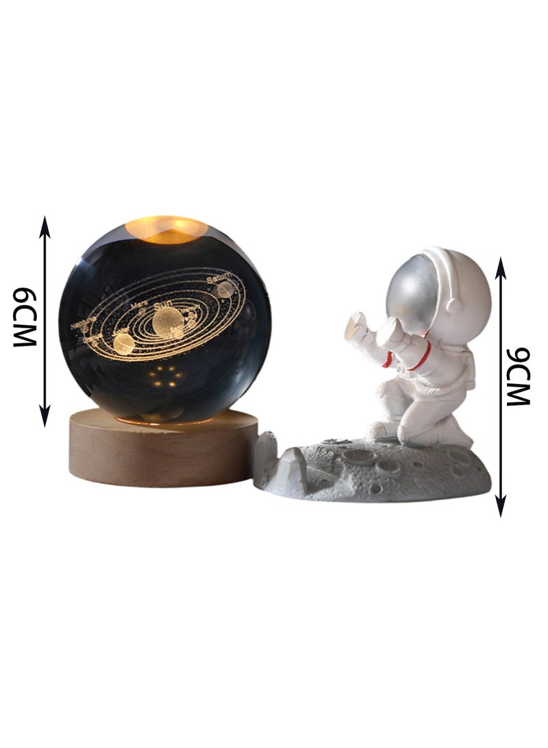Loquat Taiyangx With Astronaut 3d Crystal Ball Night Light Transparent Galaxy Led Light With Wooden Base Glass Ball Decorative Night Light With Touch Switch Led Light Decorative Light Gift For Home Desktop Decoration - Image 2
