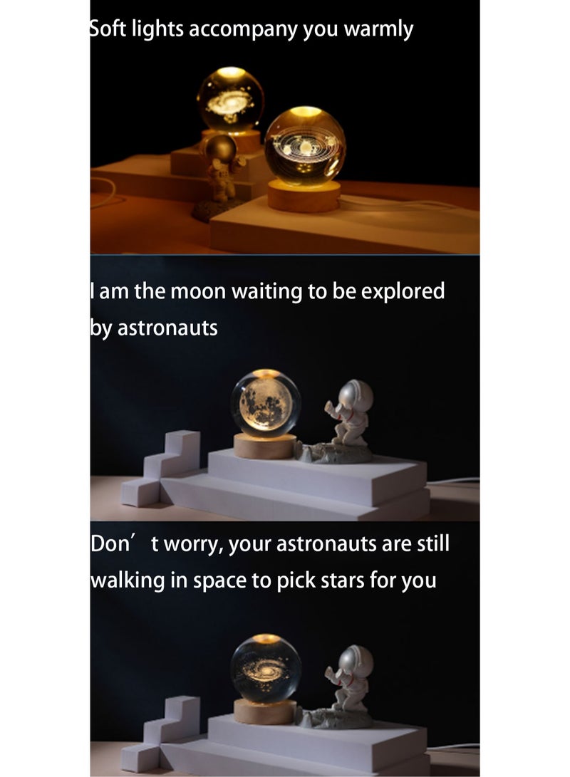 Loquat Taiyangx With Astronaut 3d Crystal Ball Night Light Transparent Galaxy Led Light With Wooden Base Glass Ball Decorative Night Light With Touch Switch Led Light Decorative Light Gift For Home Desktop Decoration - Image 3