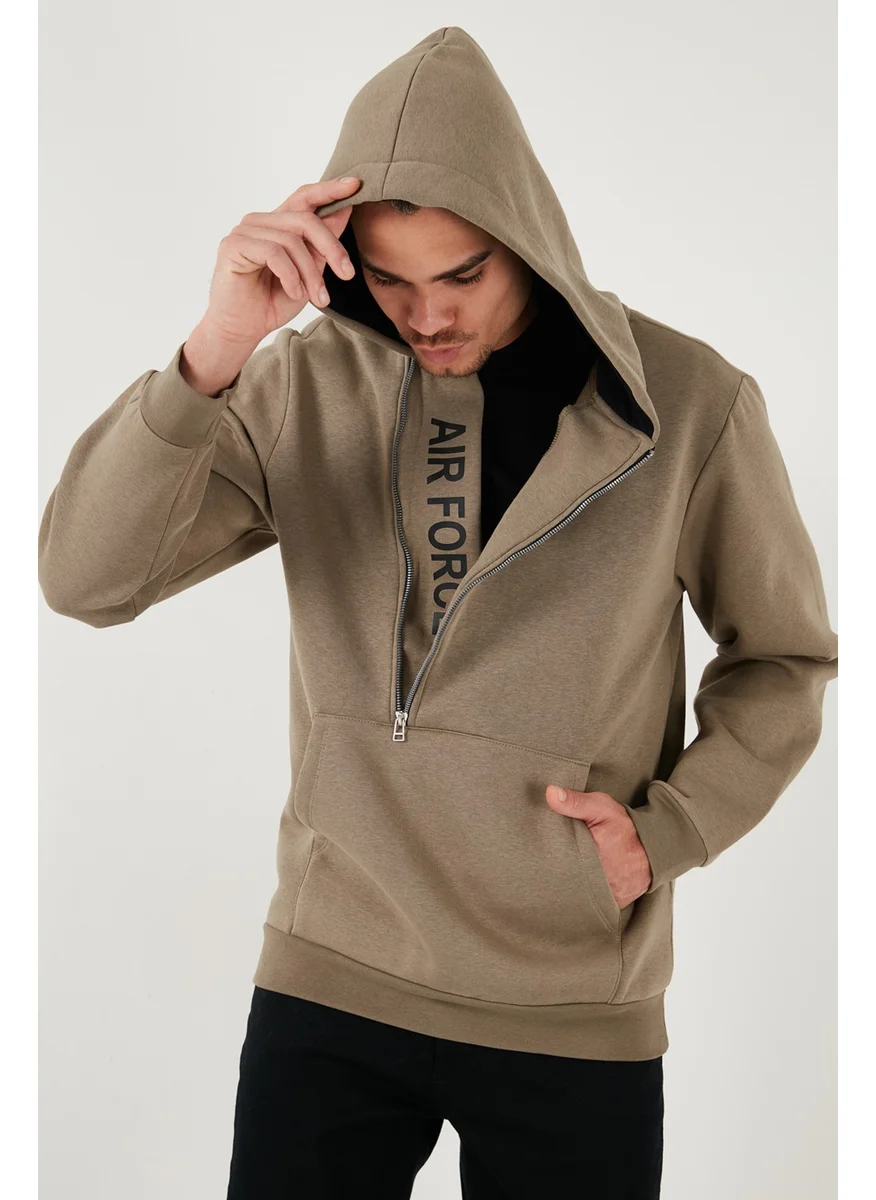 Buratti Kangaroo Pocket Zippered Hooded Collar Slim Fit Men's Sweat 575707