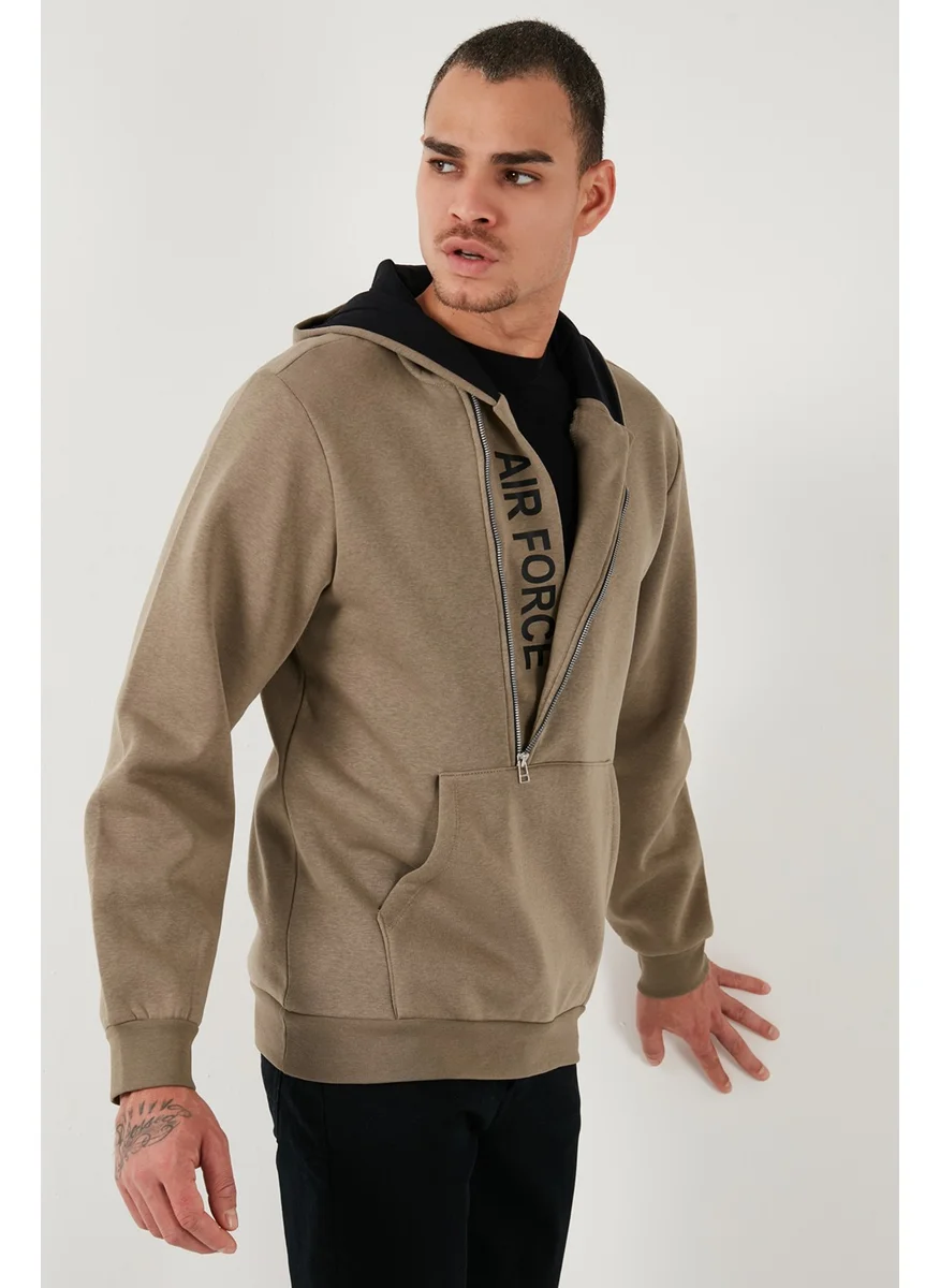 Buratti Kangaroo Pocket Zippered Hooded Collar Slim Fit Men's Sweat 575707