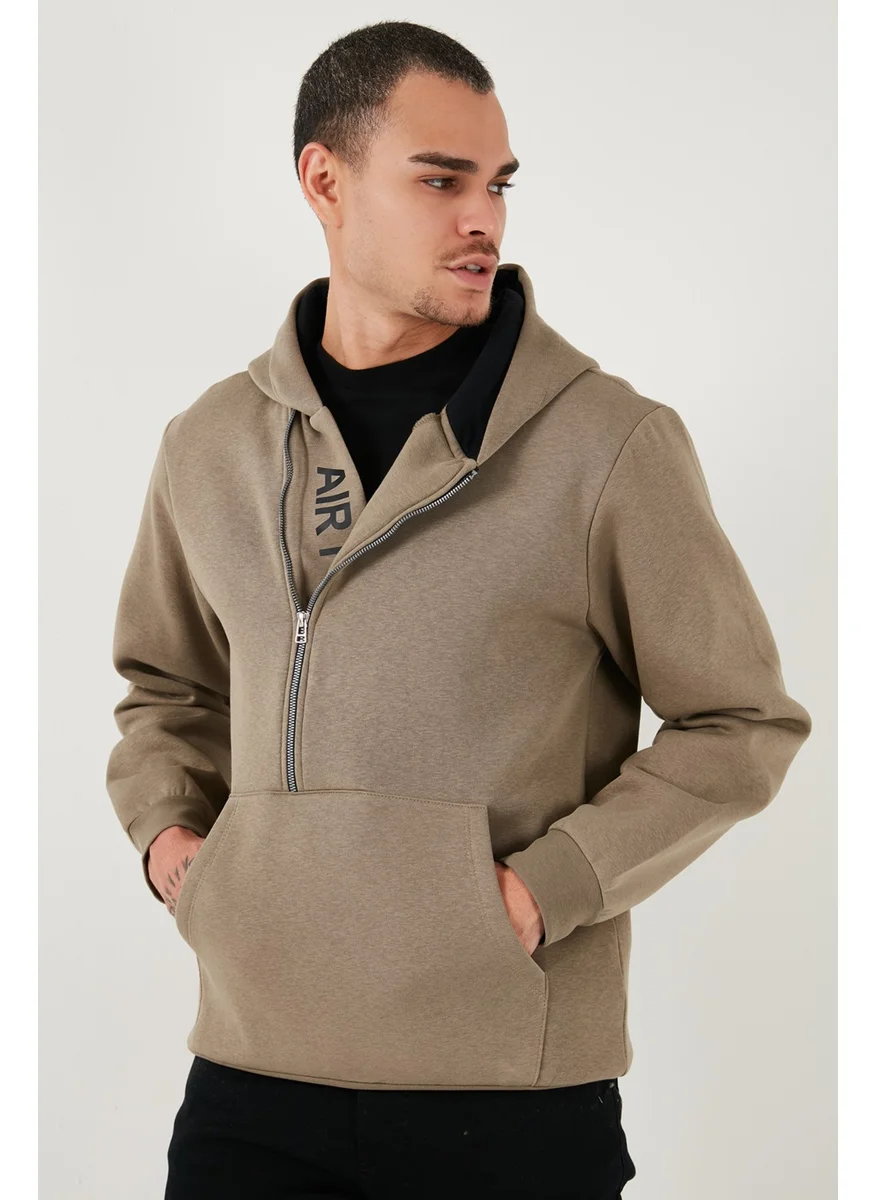 Buratti Kangaroo Pocket Zippered Hooded Collar Slim Fit Men's Sweat 575707