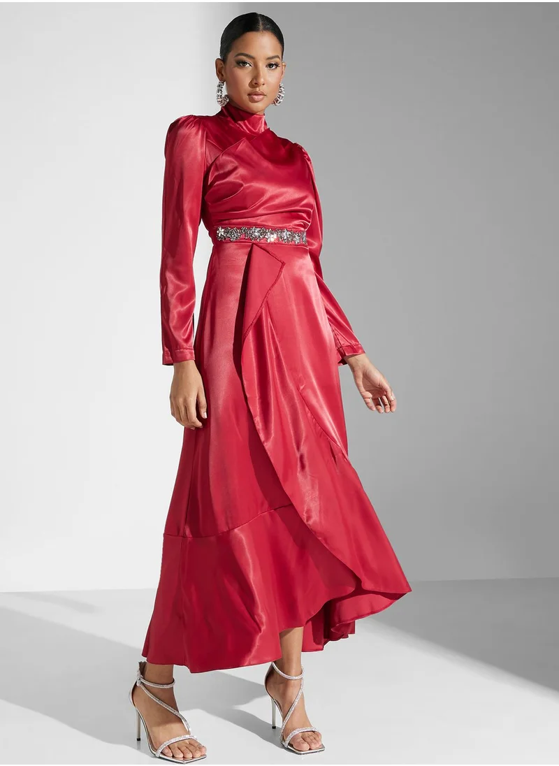 Khizana Embellished Detail Ruffle Hem Dress