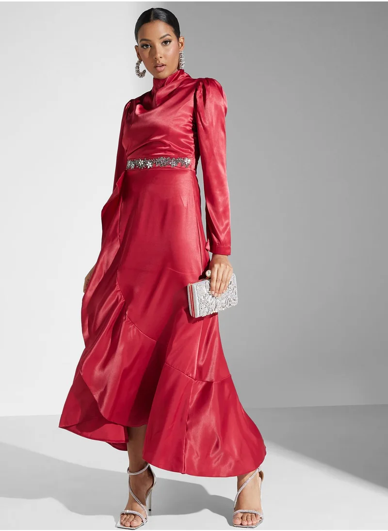 Khizana Embellished Detail Ruffle Hem Dress