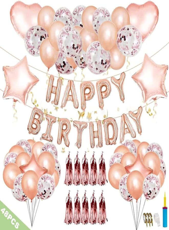 Secret Birthday Decorations Party Supplies Set 48 PCS Banner Bunting Tassels Double Sided Glue Point Pump Rose gold