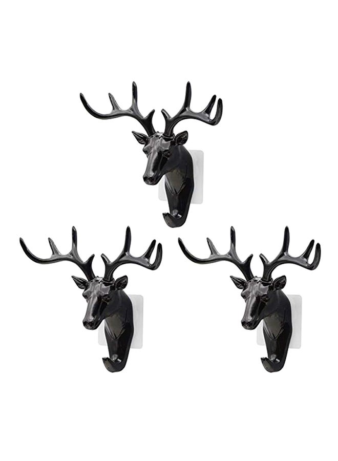 3-Piece Deer Head Wall Hook Set Black