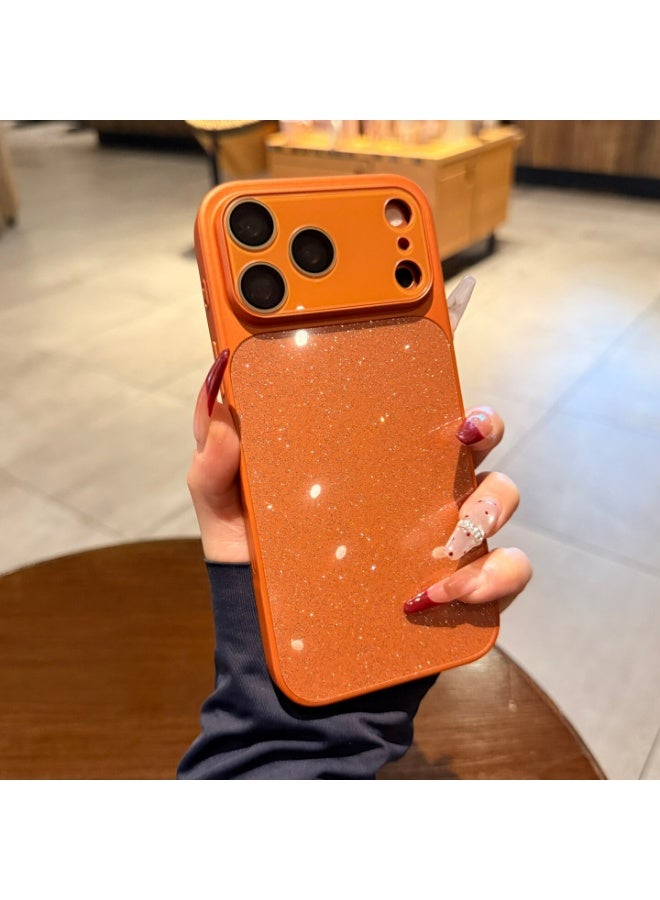 HaDoii Slim Case for iPhone 17 Pro, Glitter Bling Sparkle Women Girls Phone Case with Camera Lens Film & Full Button Coverage, Shockproof Heavy Duty Protection Electroplated Cover , Orange - Image 4