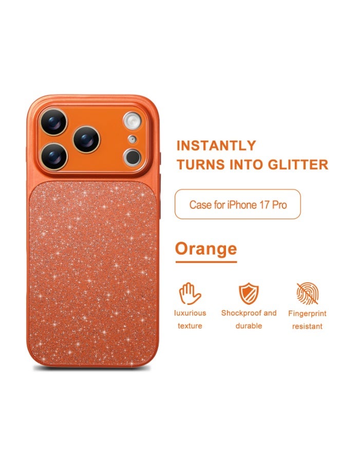 HaDoii Slim Case for iPhone 17 Pro, Glitter Bling Sparkle Women Girls Phone Case with Camera Lens Film & Full Button Coverage, Shockproof Heavy Duty Protection Electroplated Cover , Orange - Image 1