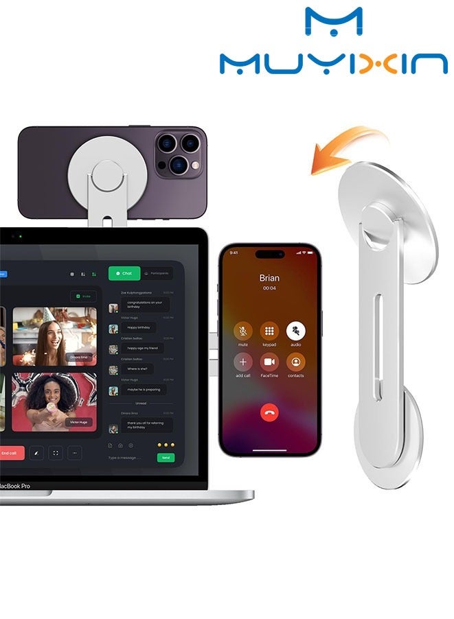 مويكسين حامل هاتف مغناطيسي لأجهزة الكمبيوتر المحمول قابل للتعديل لسلسلة iPhone 14/13 / 12 Pro Max / 12 Pro / 12 Mini Silver - Image 1