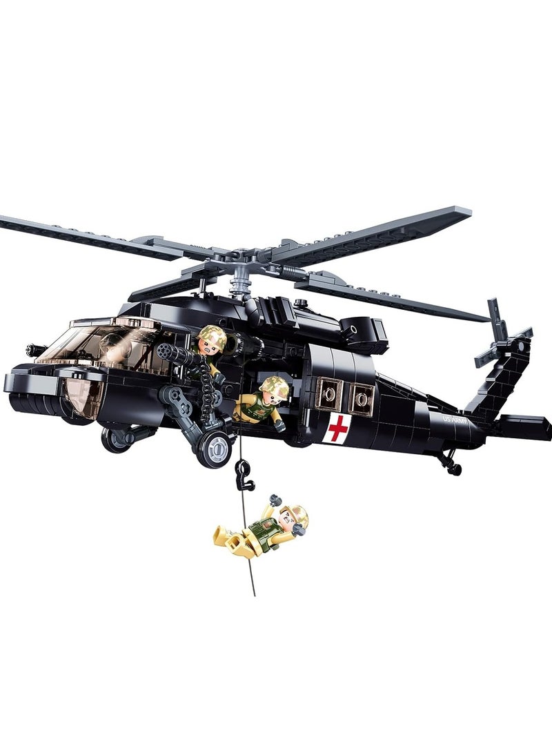 لعبة كتل بناء طائرات الهليكوبتر للأطفال ، كتل طائرات الهليكوبتر بلاك هوك UH-60 (692 قطعة)