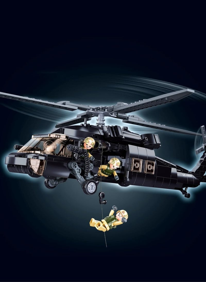 لعبة كتل بناء طائرات الهليكوبتر للأطفال ، كتل طائرات الهليكوبتر بلاك هوك UH-60 (692 قطعة)