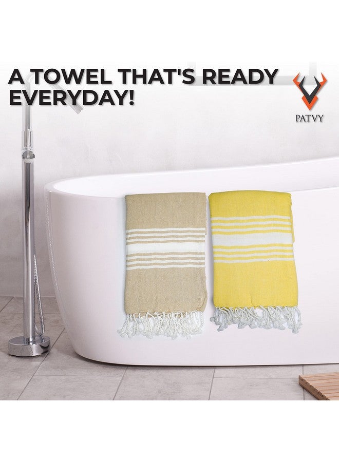 PATVY Bath Towels| Light Weight Turkish Style Bath Towels For Men Large Size Cotton|75 X 150Cm Quick Absorption &Faster Drying Bath Towel For Women| 100% Cotton (Pack Of 2, Yellow & Beige), 90 TC - Image 5