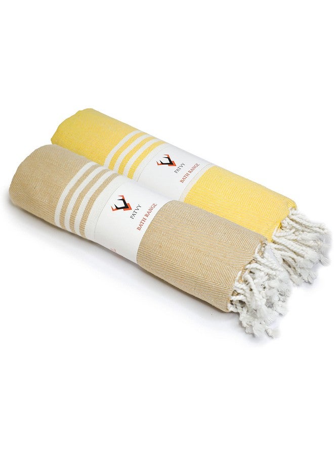 PATVY Bath Towels| Light Weight Turkish Style Bath Towels For Men Large Size Cotton|75 X 150Cm Quick Absorption &Faster Drying Bath Towel For Women| 100% Cotton (Pack Of 2, Yellow & Beige), 90 TC - Image 1