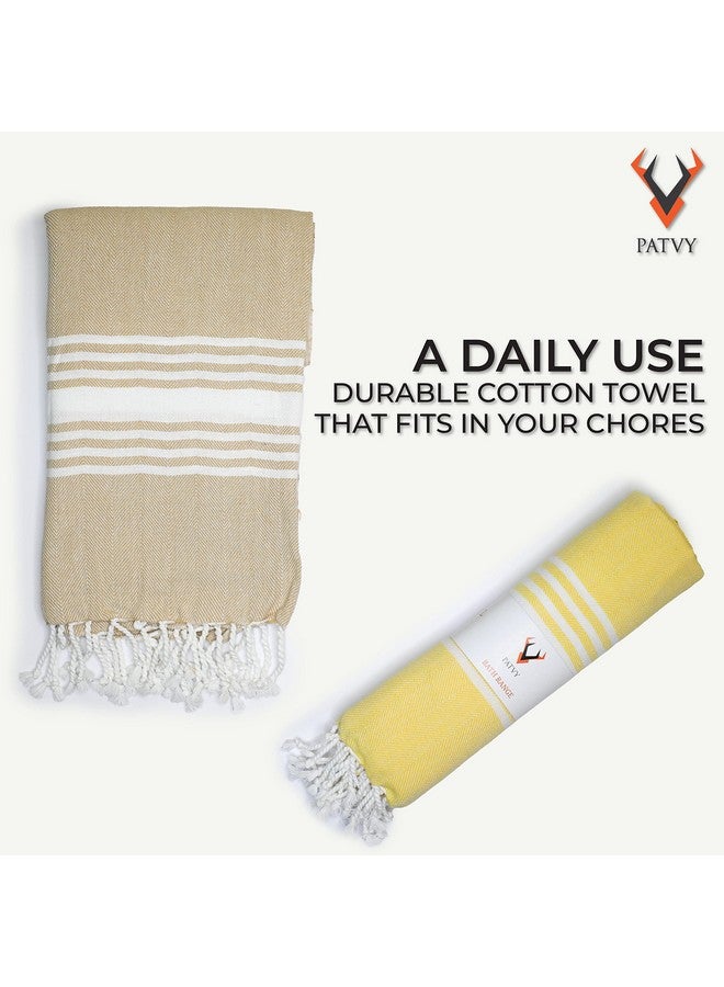 PATVY Bath Towels| Light Weight Turkish Style Bath Towels For Men Large Size Cotton|75 X 150Cm Quick Absorption &Faster Drying Bath Towel For Women| 100% Cotton (Pack Of 2, Yellow & Beige), 90 TC - Image 3