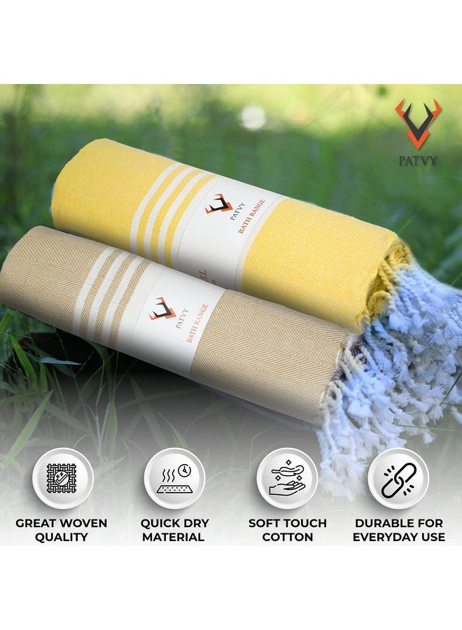 PATVY Bath Towels| Light Weight Turkish Style Bath Towels For Men Large Size Cotton|75 X 150Cm Quick Absorption &Faster Drying Bath Towel For Women| 100% Cotton (Pack Of 2, Yellow & Beige), 90 TC - Image 2