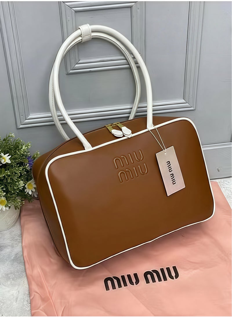 Miu Miu Leather Briefcase Patchwork Handbag Shoulder Crossbody Bag 30*23CM  - Image 1