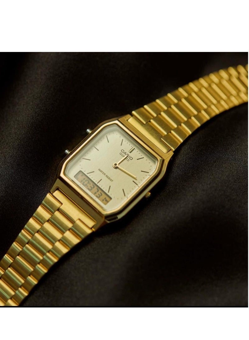 CASIO Men's Water Resistant Analog & Digital Quartz Watch AQ-230GA-9DMQ - 30 mm - Gold - Image 3