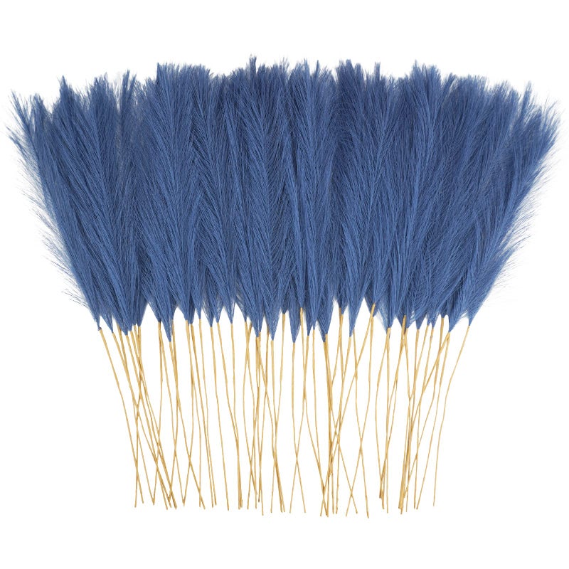 obbsie 50pcs Faux Pampas Grass 216 Short Artificial Pompous Grass Floral Fake Pompas Grass Branches Vase Filler Flower Arrangement for Home Wedding Boho Decor Blue