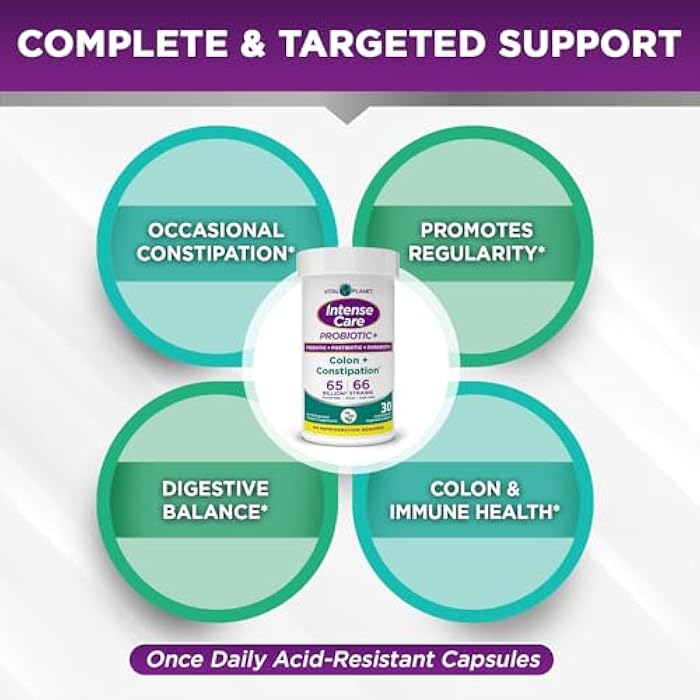 Vital Planet - Intense Care Colon & Constipation Probiotics Plus Organic Prebiotics, Postbiotics, Parabiotics, Complete 4-in-1 Health Supplement for Adults, 65 Billion CFU, 66 Strains, 30 ct - Image 3