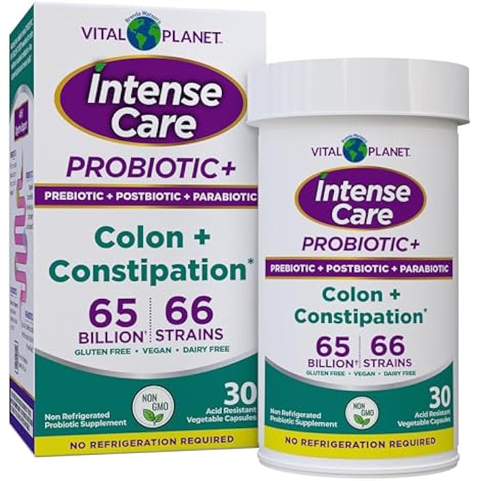 Vital Planet - Intense Care Colon & Constipation Probiotics Plus Organic Prebiotics, Postbiotics, Parabiotics, Complete 4-in-1 Health Supplement for Adults, 65 Billion CFU, 66 Strains, 30 ct - Image 1