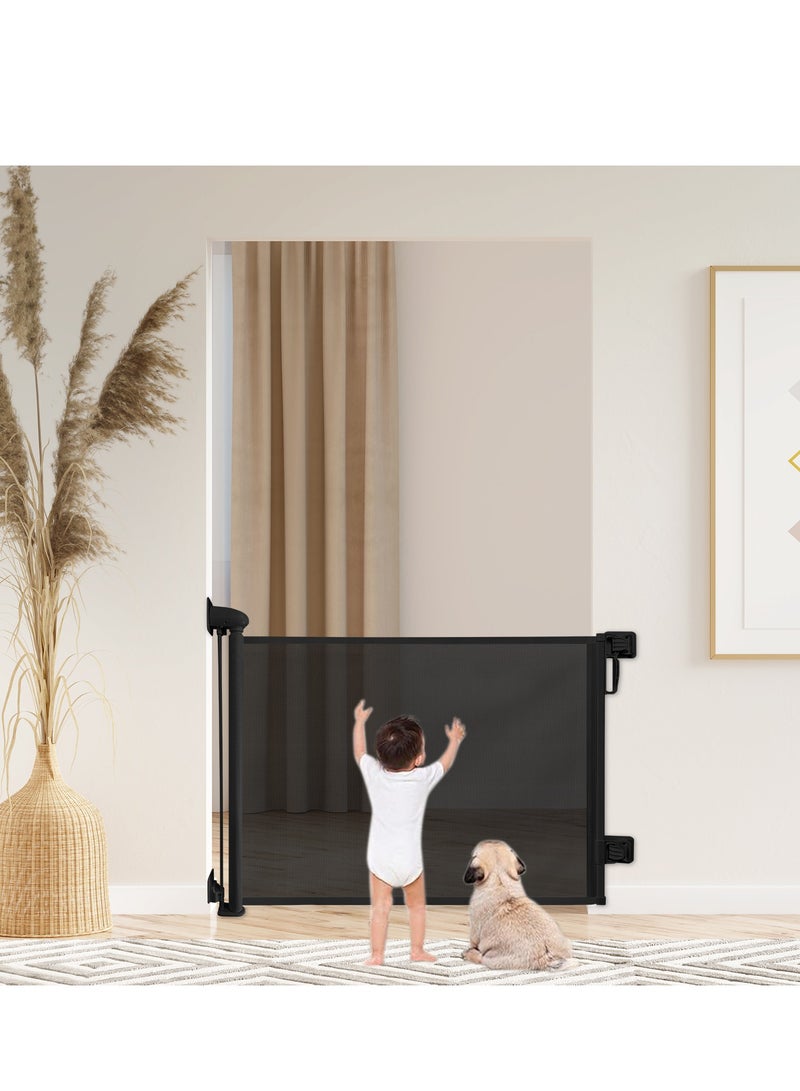 HomKawt Retractable Baby Gate Mesh Pet Safety Gate Stair Guardrail Suitable for Stairs, Doorways, Kitchens, Corridors-180 CM Black - Image 1