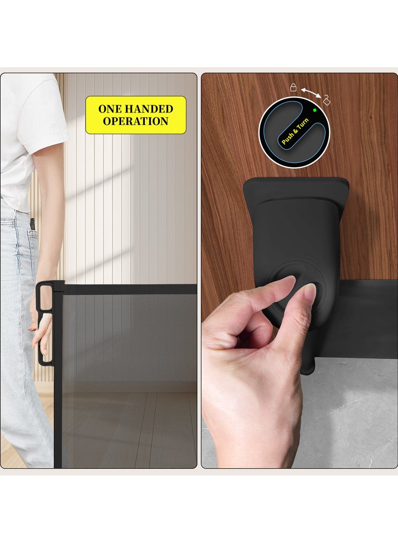 HomKawt Retractable Baby Gate Mesh Pet Safety Gate Stair Guardrail Suitable for Stairs, Doorways, Kitchens, Corridors-180 CM Black - Image 3