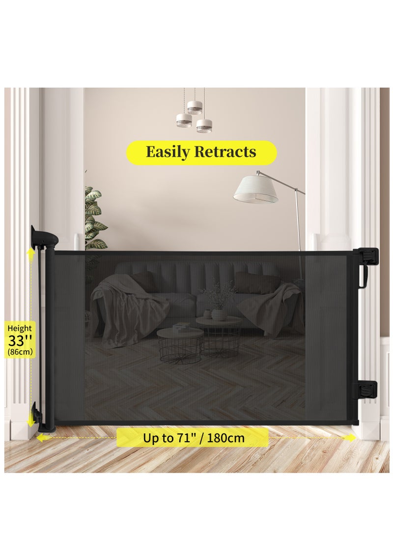 HomKawt Retractable Baby Gate Mesh Pet Safety Gate Stair Guardrail Suitable for Stairs, Doorways, Kitchens, Corridors-180 CM Black - Image 2