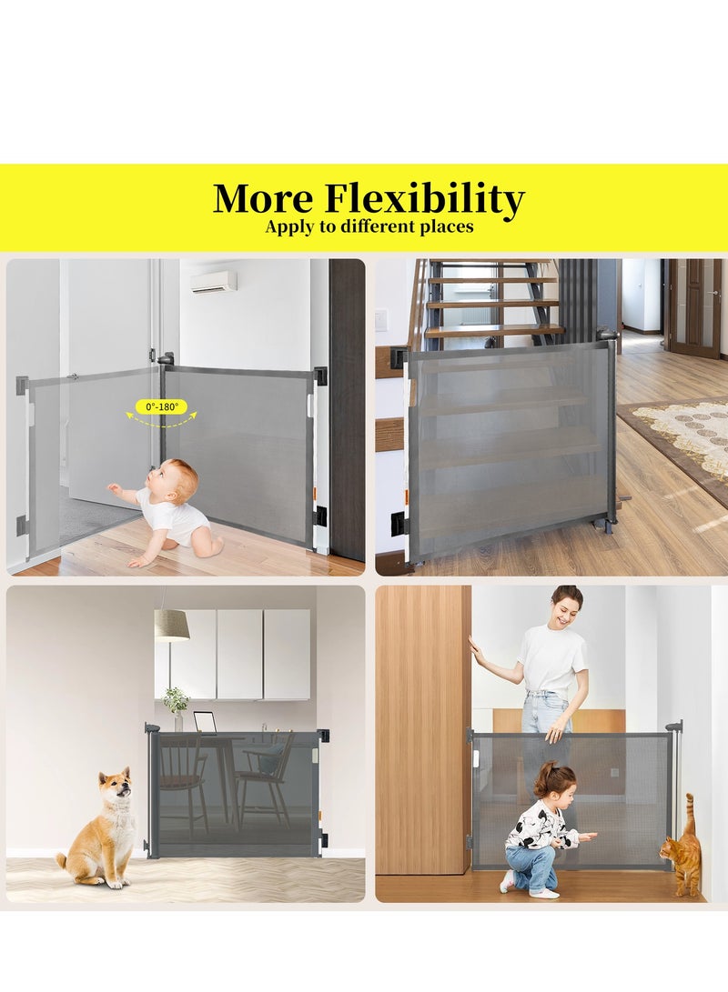 HomKawt Retractable Baby Gate Mesh Pet Safety Gate Stair Guardrail Suitable for Stairs, Doorways, Kitchens, Corridors-180 CM Black - Image 4