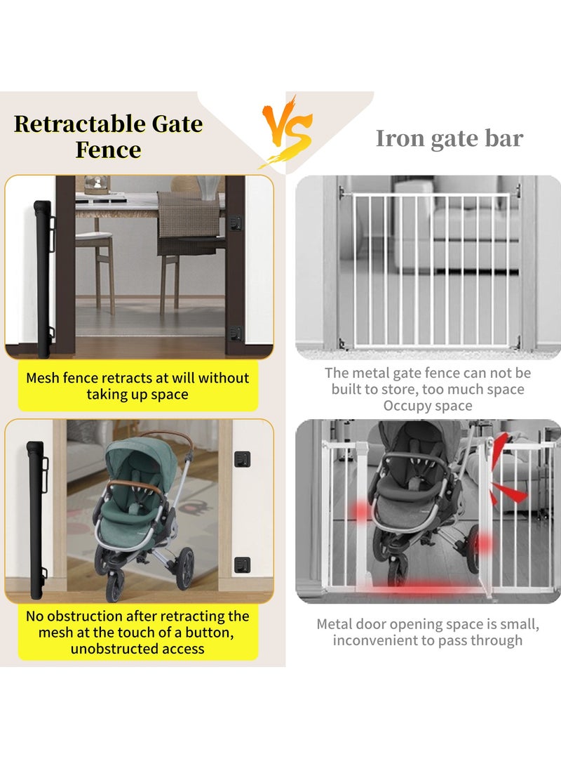 HomKawt Retractable Baby Gate Mesh Pet Safety Gate Stair Guardrail Suitable for Stairs, Doorways, Kitchens, Corridors-180 CM Black - Image 5