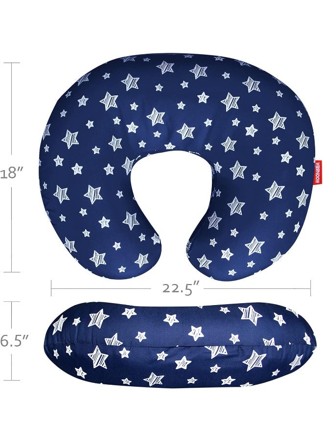 Moonsea Moonsea Nursing Pillow Cover Navy for Baby Boys, Snug Fits Boppy Nursing Pillow Slipcovers Super Soft, for Breastfeeding Moms, Navy Star  - Image 4