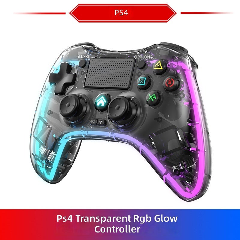 ذراع تحكم لجهاز PS4، بإضاءة RGB شفافة مبهرة، ذراع تحكم لاسلكي بلوتوث، يناسب الحاسوب ووحدة التحكم Switch والهاتف المحمول. - Image 1