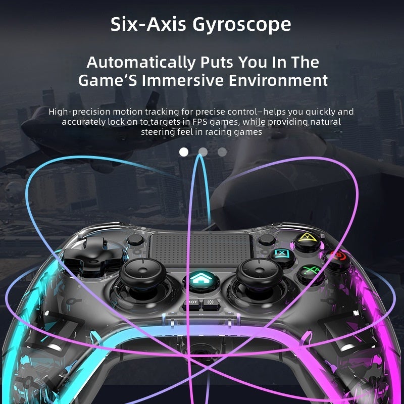 ذراع تحكم لجهاز PS4، بإضاءة RGB شفافة مبهرة، ذراع تحكم لاسلكي بلوتوث، يناسب الحاسوب ووحدة التحكم Switch والهاتف المحمول. - Image 3
