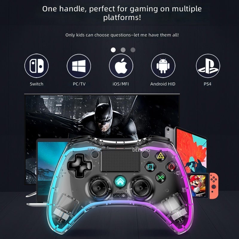 ذراع تحكم لجهاز PS4، بإضاءة RGB شفافة مبهرة، ذراع تحكم لاسلكي بلوتوث، يناسب الحاسوب ووحدة التحكم Switch والهاتف المحمول. - Image 2