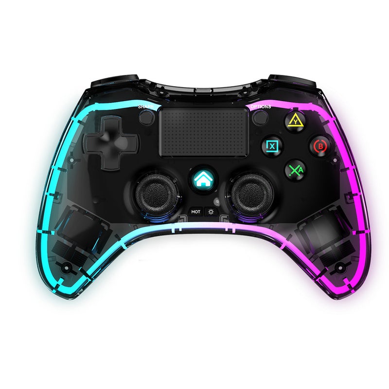 ذراع تحكم لجهاز PS4، بإضاءة RGB شفافة مبهرة، ذراع تحكم لاسلكي بلوتوث، يناسب الحاسوب ووحدة التحكم Switch والهاتف المحمول. - Image 5