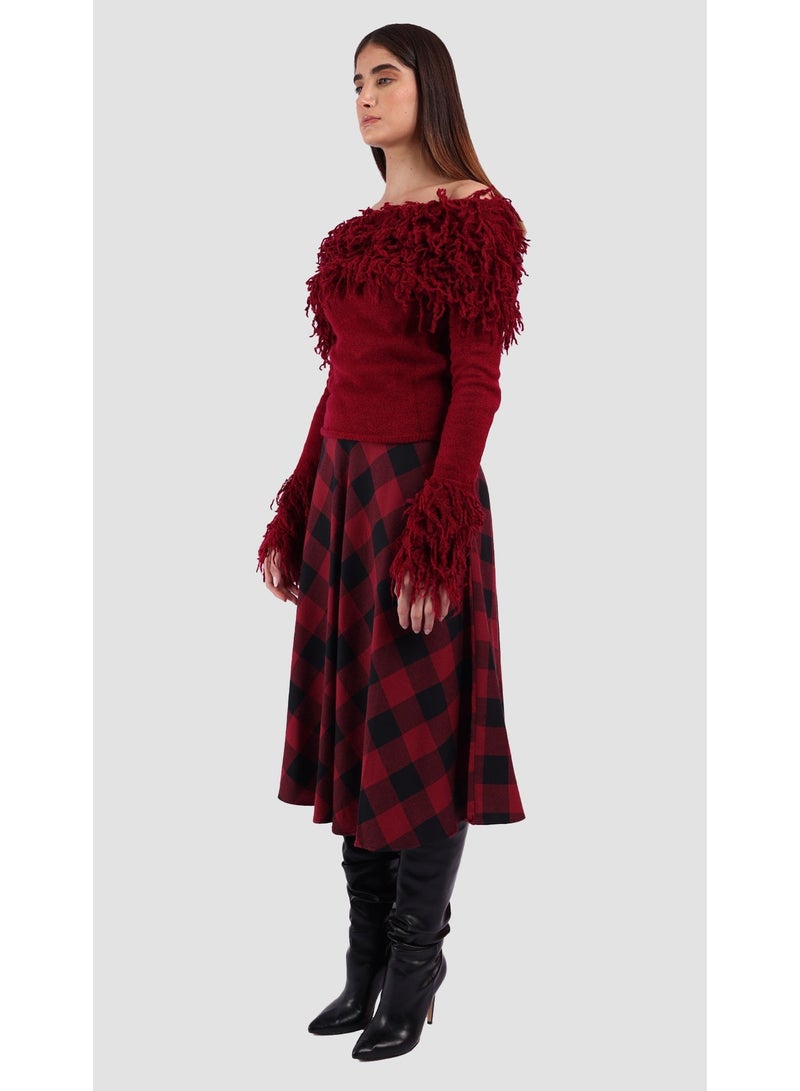 KYVELi Women’s Off-Shoulder Shaggy Textured Knit Top – Burgandy - Image 5