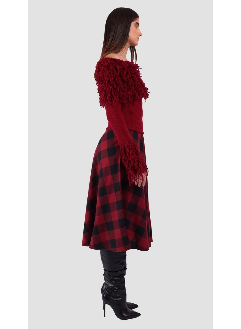 KYVELi Women’s Off-Shoulder Shaggy Textured Knit Top – Burgandy - Image 4