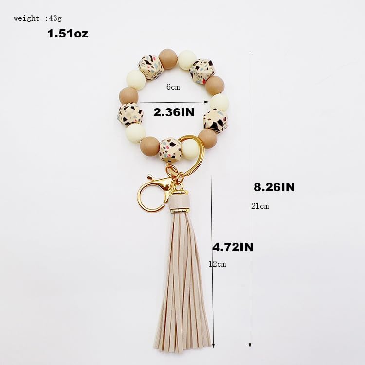Boethesi Silicone Beaded Bracelet Keychain Key Ring for Women, Key Chain with PU Tassel, Car Keyring Wristlet Bag Pendant - Image 4