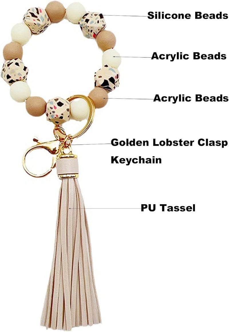 Boethesi Silicone Beaded Bracelet Keychain Key Ring for Women, Key Chain with PU Tassel, Car Keyring Wristlet Bag Pendant - Image 3