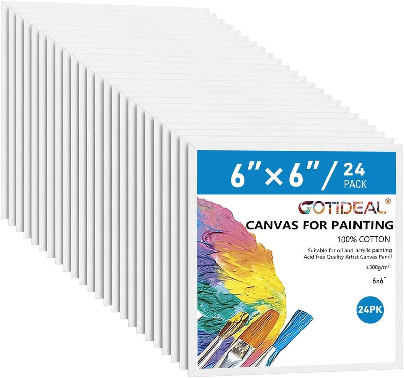 GOTIDEAL Canvases for Painting, 6x6 inch of 24, Professional Primed White Blank Flat Canvas Panels- 100% Cotton Artist Canvas Boards for Acrylics Painting, Oil Watercolor Tempera - Image 1