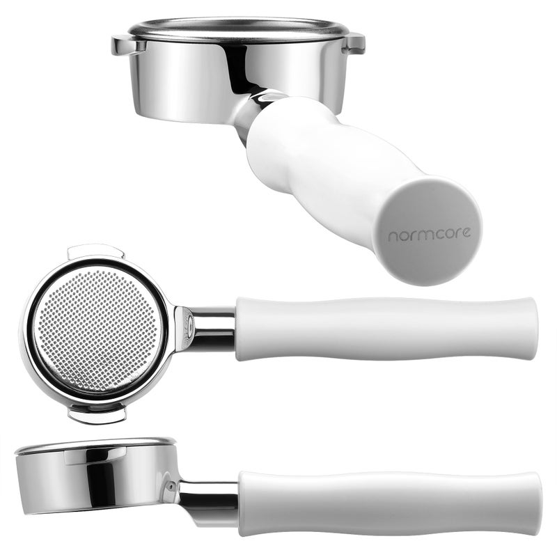 Normcore 58mm Bottomless Portafilter Naked Portafilter Fits Lelit Flair 58 ECM Rocket Sanremo Synesso VBM Fits E61 Group Heads Espresso Machines Included 18g Basket White