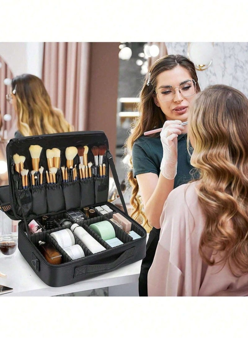 Huitich Large Capacity Portable Makeup Bag Multi-Layer Cosmetic Organizer for Makeup Artists and Daily Use - Image 2